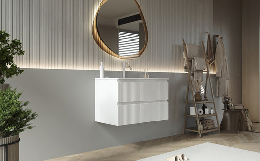 Mobile bagno cannettato 80X46 bianco lavabo resina soft close Pisa