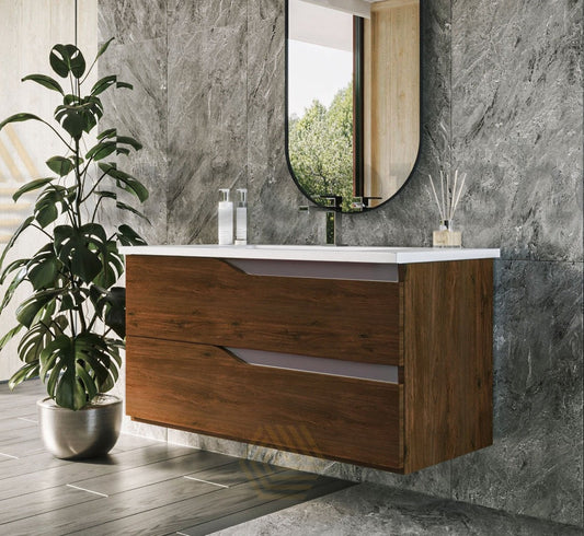 Mobile bagno noce 100x46 Gaia con lavabo in ceramica