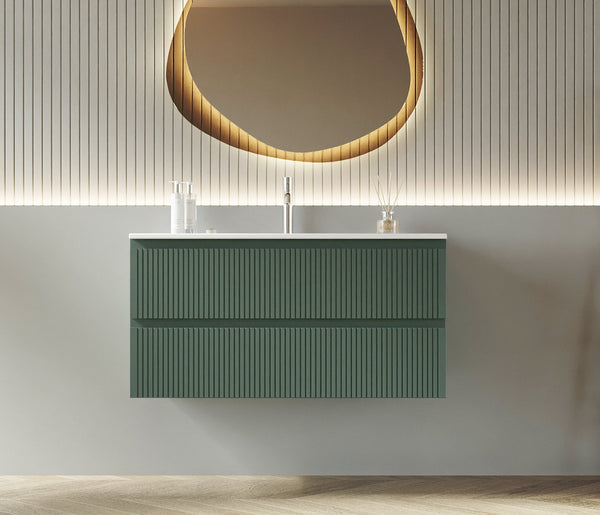 Mobile bagno cannettato 100X46 verde lavabo resina soft close Pisa