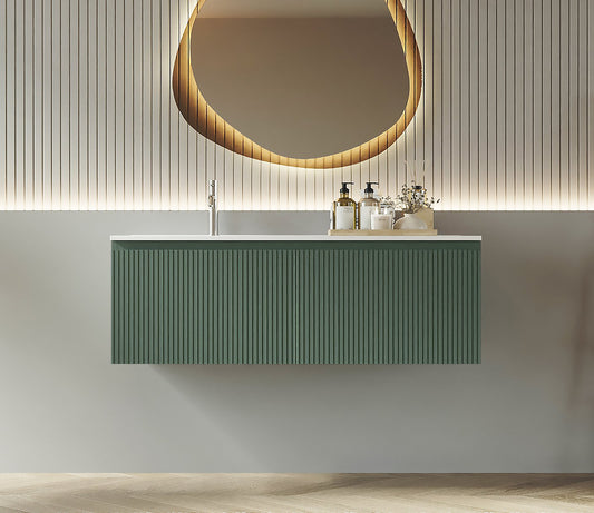 Mobile bagno cannettato 120X46 verde lavabo resina cassetti destro sinistra Pisa