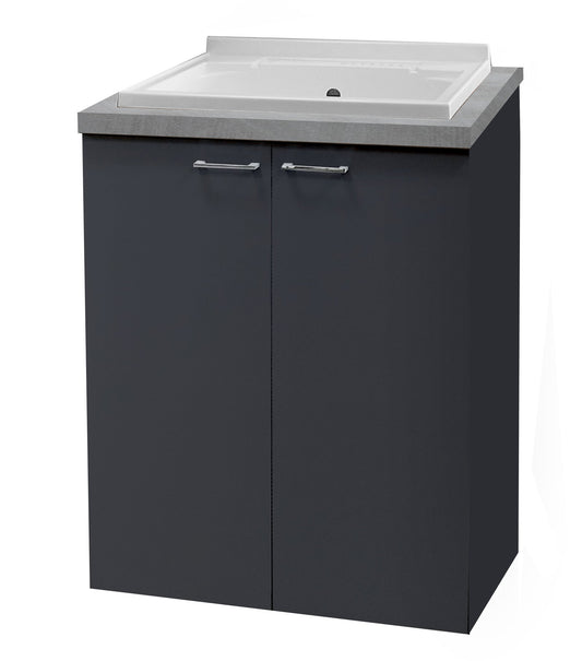 Mobile lavatoio 71x65 due ante vasca in metacrilato fondo in alluminio maniglie cromo H 91 grigio spatolato grigio opaco