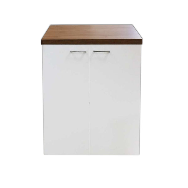 Mobile multiuso 71x65 due ante con mensola interna e maniglie cromo top noce bianco lucido