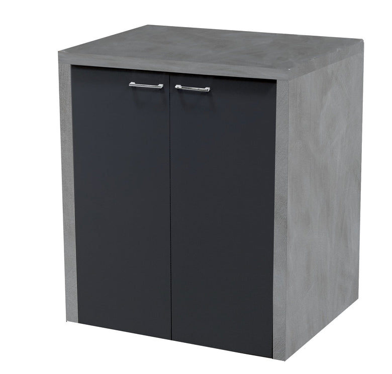 Porta lavatrice asciugatrice 78,5x65 con ante H 91 grigio in opaco installato su lavello, vista della bocca e della leva...