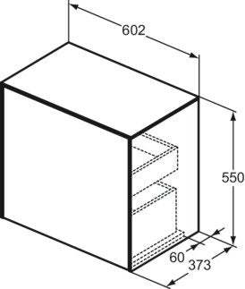 Mobile sospeso 60x37 bianco opaco con lavabo lucido con lavabo e rubinetteria, vista frontale su sfondo neutro
