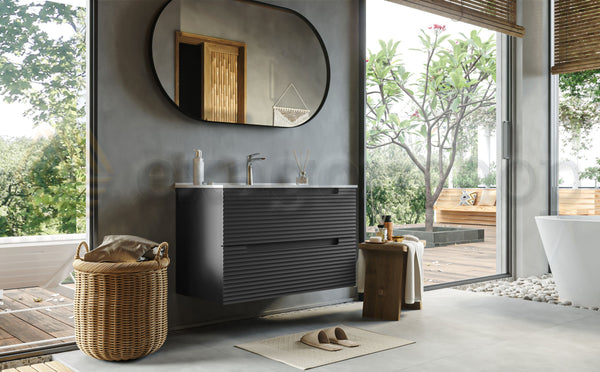 Mobile bagno dark grey 100x45 Mango due cassetti maniglia incassata con lavabo in ceramica lucida