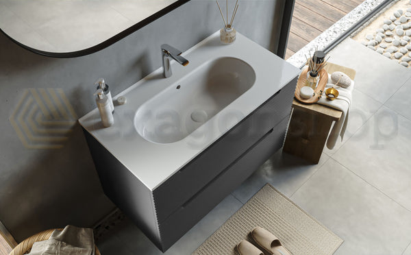 Mobile bagno dark grey 100x45 Mango due cassetti maniglia incassata con lavabo in ceramica lucida