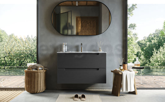 Mobile bagno dark grey 100x45 Mango due cassetti maniglia incassata con lavabo in ceramica lucida