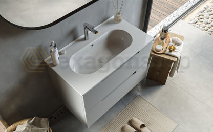 Mobile bagno clear grey 80x45 Mango due cassetti maniglia incassata con lavabo in ceramica lucida