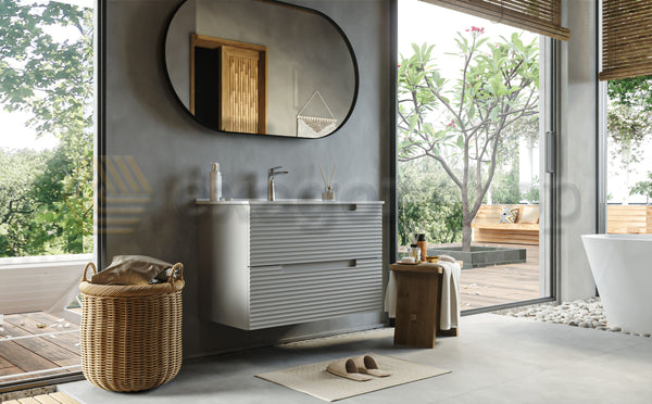 Mobile bagno clear grey 80x45 Mango due cassetti maniglia incassata con lavabo in ceramica lucida