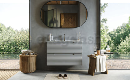 Mobile bagno clear grey 80x45 Mango due cassetti maniglia incassata con lavabo in ceramica lucida