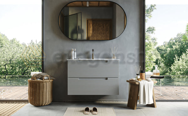Mobile bagno clear grey 80x45 Mango due cassetti maniglia incassata con lavabo in ceramica lucida