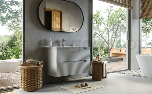 Mobile bagno clear grey 100x45 Mango due cassetti maniglia incassata con lavabo in ceramica lucida