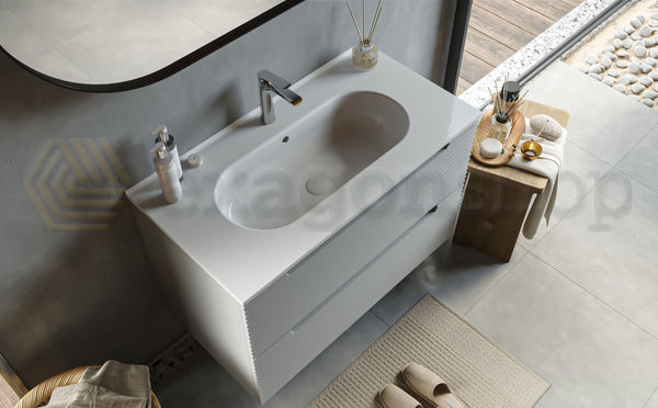 Mobile bagno clear grey 100x45 Mango due cassetti maniglia incassata con lavabo in ceramica lucida