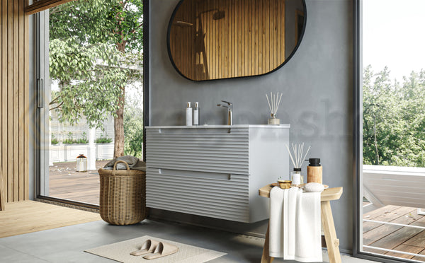 Mobile bagno clear grey 100x45 Mango due cassetti maniglia incassata con lavabo in ceramica lucida