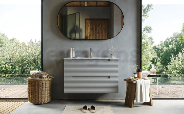 Mobile bagno clear grey 100x45 Mango due cassetti maniglia incassata con lavabo in ceramica lucida