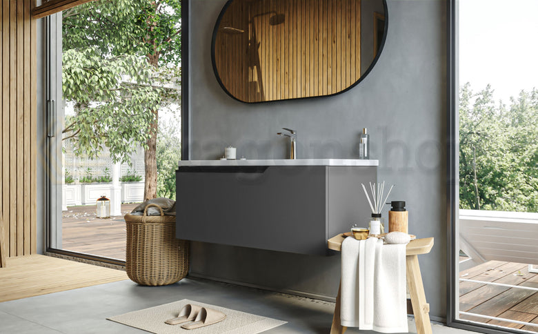 Mobile bagno dark grey 100x45 Modena lavabo in ceramica, vista dall'alto del piano con lavabo - Exagonshop
