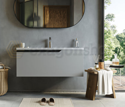 Mobile bagno clear grey 100x45 Modena un cassetto maniglia a gola con lavabo in ceramica lucida