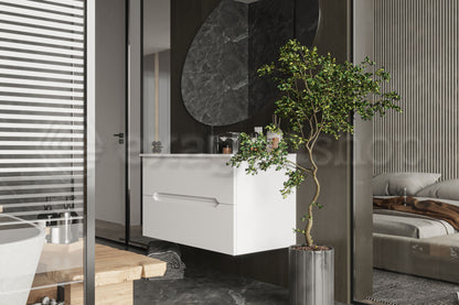 Mobile bagno bianco lucido 90x46 Urbino con lavabo in ceramica due cassetti