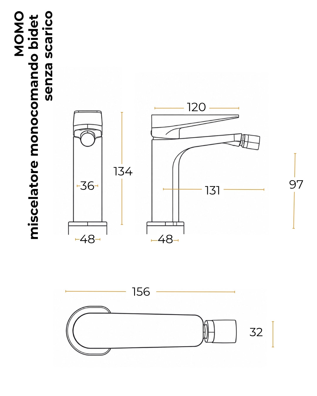 Coppia rubinetti miscelatore lavabo alto e bidet senza scarico cromo Momo