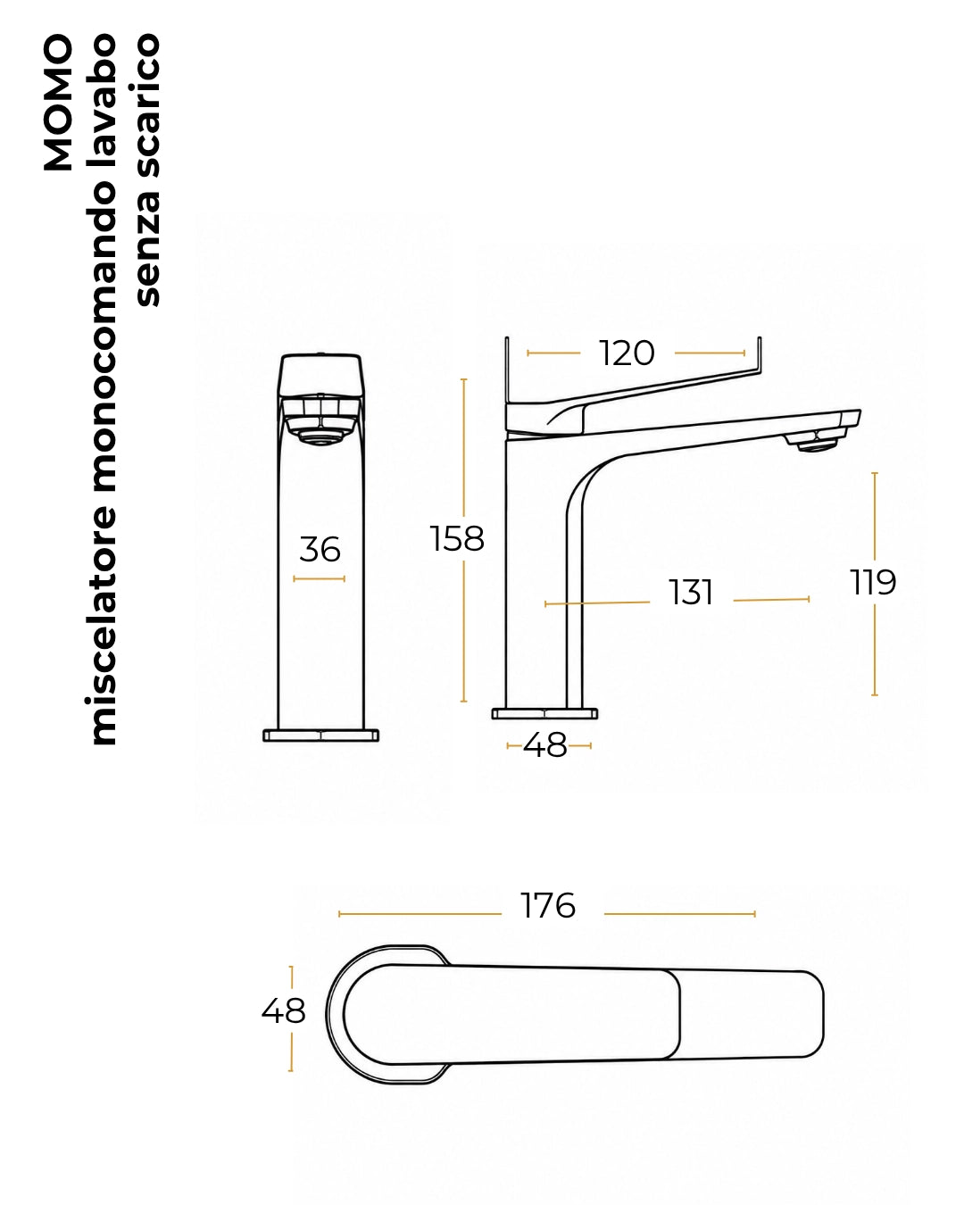 Coppia rubinetti lavabo e bidet senza scarico in ottone nero opaco Momo