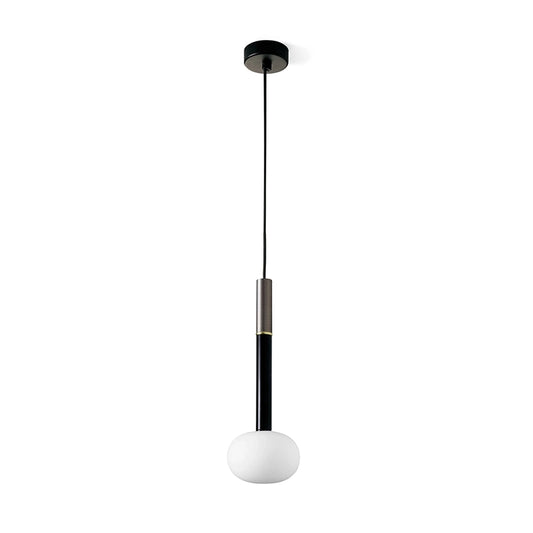Lampada a sospensione in vetro soffiato bianco latte con montatura in metallo nero e bronzo spazzolato Miloox Mose