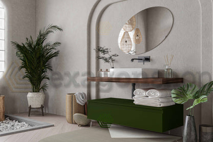 Mobile bagno Tabacco Verde opaco 80x50 Oasy un cassetto con top e lavabo rettangolare da appoggio