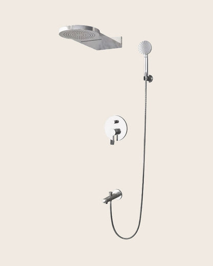 New line set doccia con soffione e miscelatore 5 vie cromo Cromo Lucido in abs, vista frontale della maniglia e della...