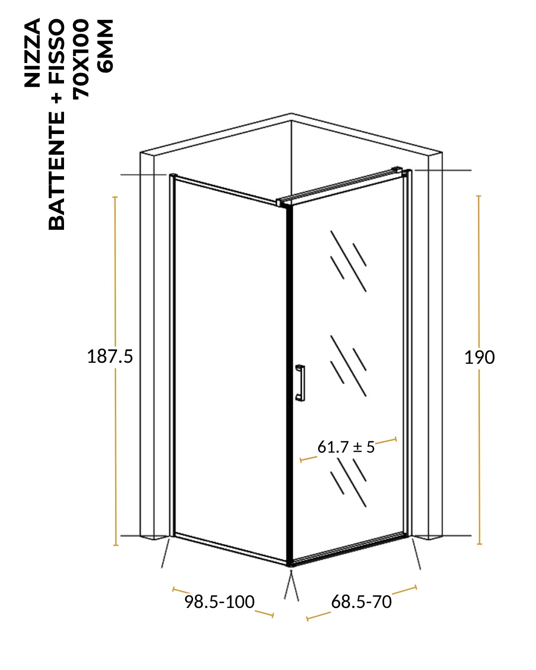 Box doccia 70x100 Nizza un battente reversibile 6 mm H 190 cromo