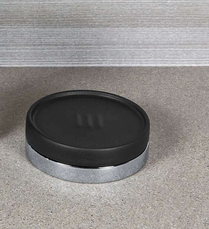 Colombo Nordic Porta Sapone da Appoggio in Ceramica Nera Cromo Nero Opaco montato a parete, vista del design e della...