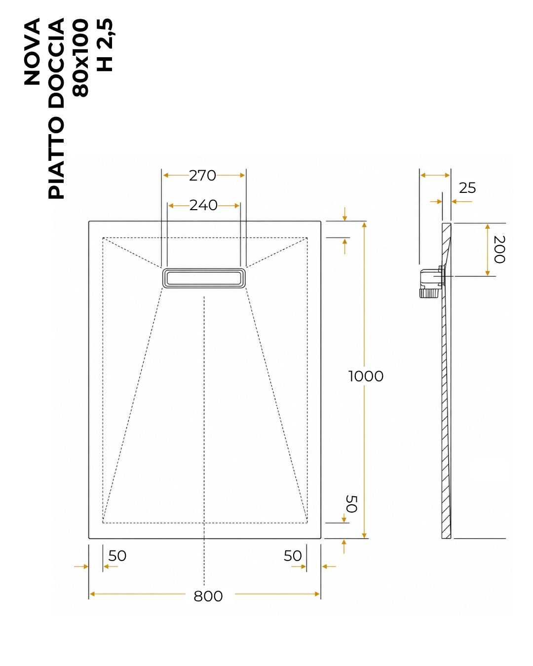 Piatto Doccia 80x100 ultraflat effetto pietra antiscivolo Bianco Nova
