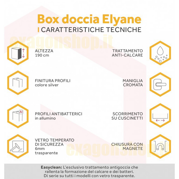 Novellini Elyane 2p Box doccia 140-146 cm a nicchia scorrevole 6 mm H 190 silver
