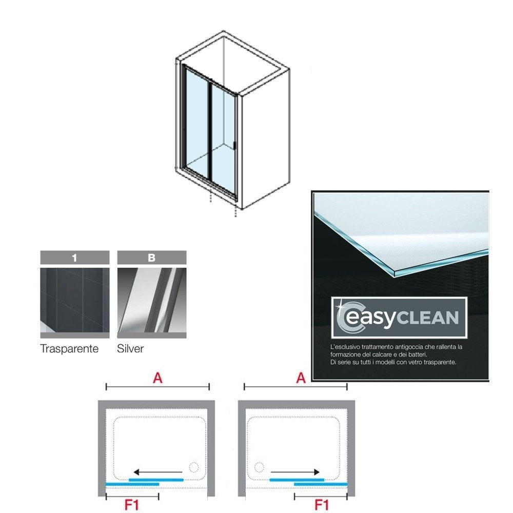 Novellini Elyane 2p Box doccia 156-162 cm a nicchia installato in bagno moderno con ante in vetro temperato
