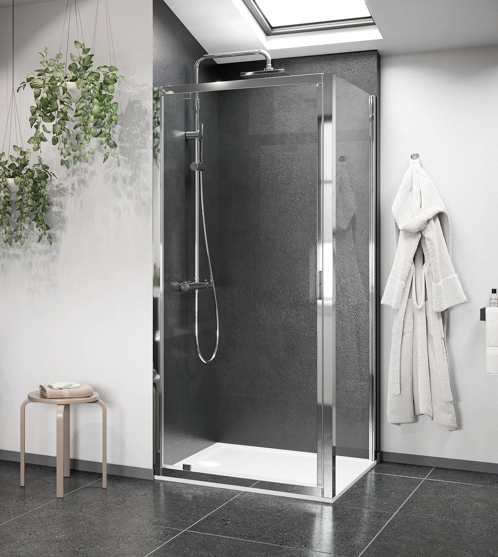 Novellini Lunes 2.0 G Box doccia 80x100 un battente in out Vetro Trasparente installato in bagno moderno con ante in...