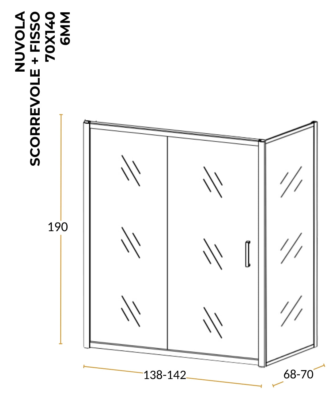 Box doccia 70x140 Nuvola un anta scorrevole reversibile 6 mm H 190 cromo