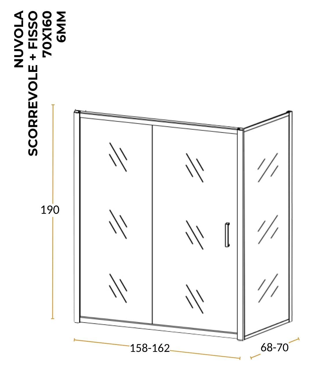 Box doccia 70x160 Nuvola un anta scorrevole reversibile trasparente 6 mm H 190 cromo