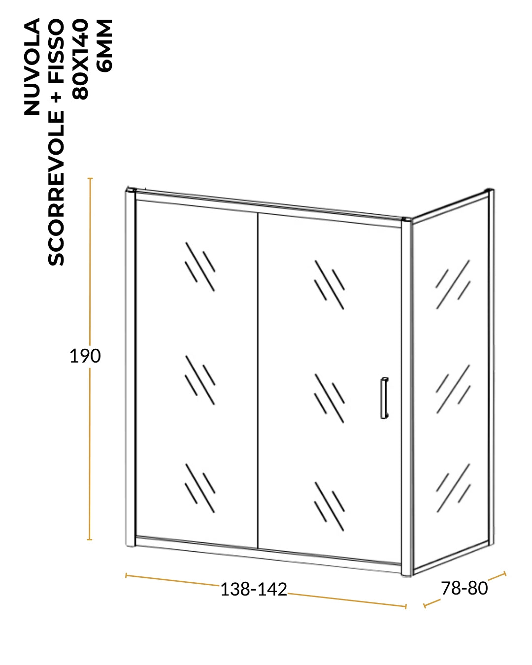 Box doccia 80x140 Nuvola un anta scorrevole reversibile trasparente 6 mm H 190 cromo