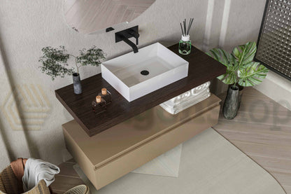Mobile bagno caffe tortora opaco 120x50 Oasy cassetto con top e lavabo rettangolare da appoggio