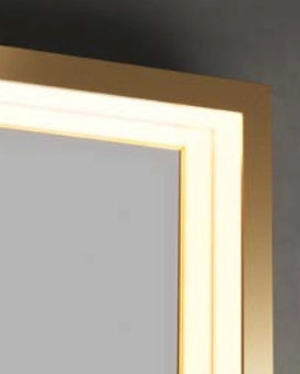 Specchio 100x80 illuminato oro spazzolato Torino spenta, dettaglio del corpo lampada e dei materiali - Exagonshop