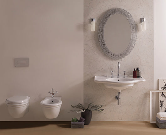 Globo Paestum Lavabo 90x56 installazione sospesa o su, vista frontale su sfondo bianco - Ceramica Globo