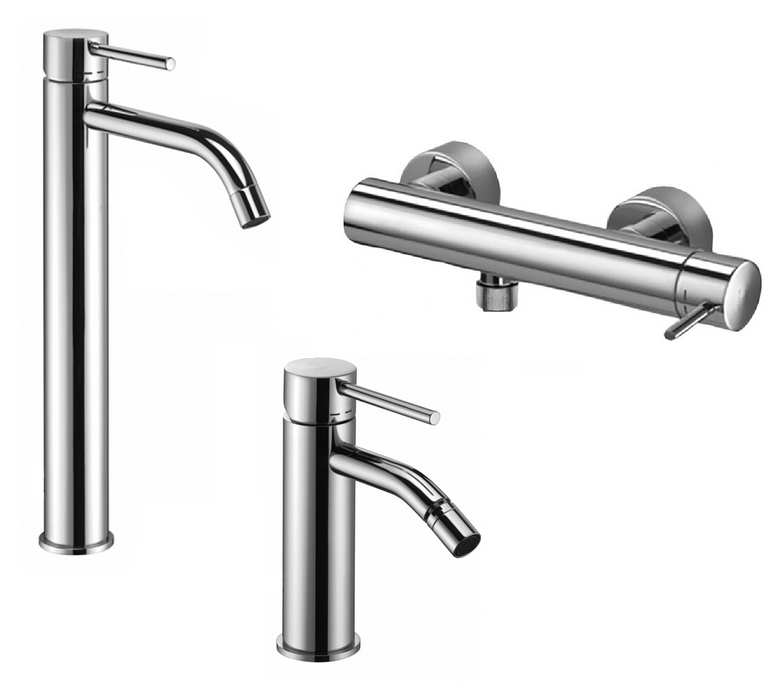 Paffoni light set miscelatori lavabo alto bidet senza Cromo Lucido visto dall'alto con superficie e piletta di scarico