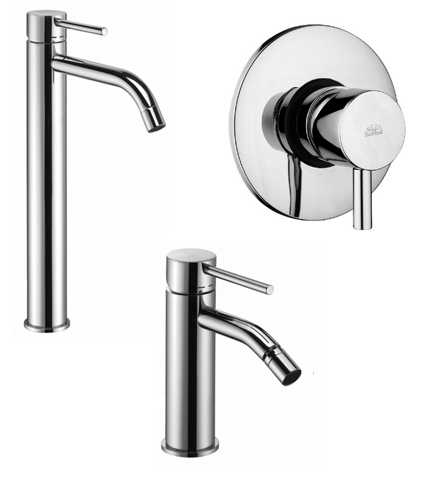 Paffoni light set miscelatori lavabo alto bidet senza scarico e doccia incasso 1uscita cromo