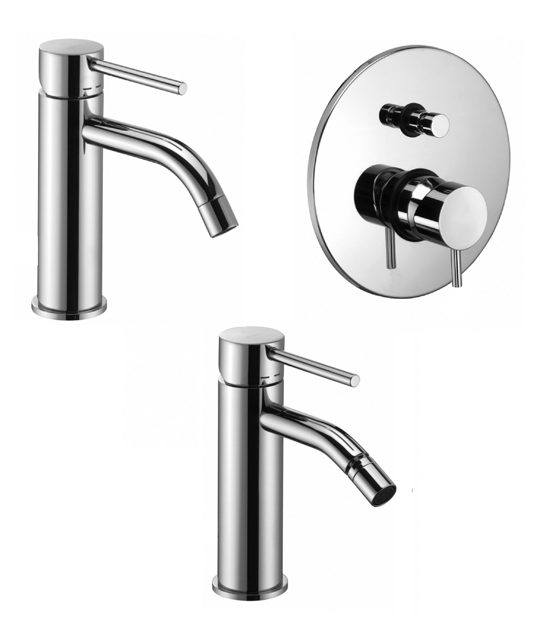 Paffoni light set miscelatori lavabo bidet senza scarico e Cromo Lucido visto dall'alto con superficie e piletta di scarico