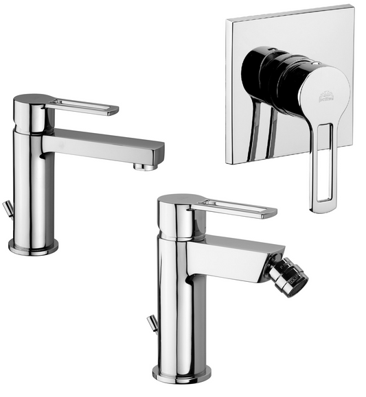 Paffoni ringo set miscelatori lavabo bidet con scarico automatico e doccia incasso 1 via cromo