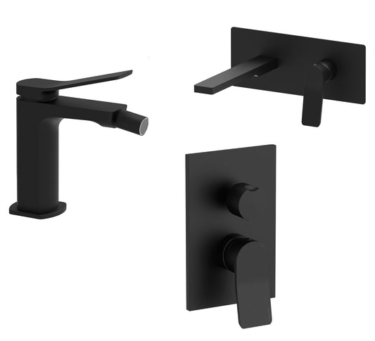 Paffoni Tilt set rubinetteria lavabo a muro bidet senza scarico e miscelatore doccia incasso nero opaco