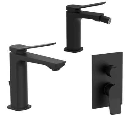 Paffoni Tilt set rubinetteria lavabo e bidet senza scarico con miscelatore doccia incasso nero opaco