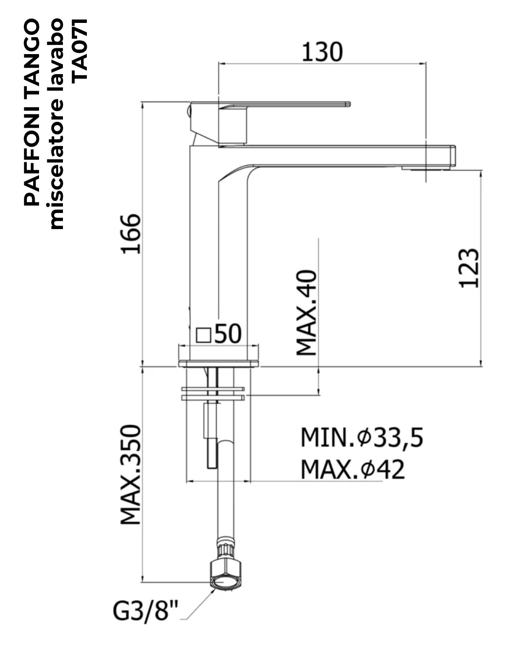 Paffoni Tango TA075CR Miscelatore lavabo quadro Scarico automatico E Piletta Cromo