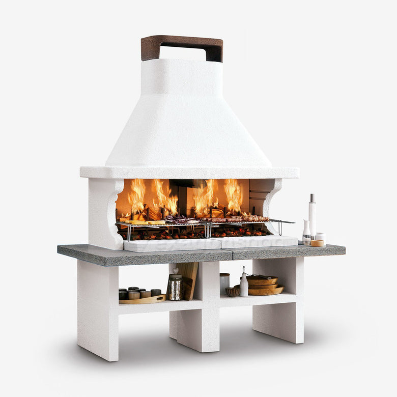 Palazzetti Patmos barbecue a legna 2 grill piano in, dettaglio del pannello comandi e della bocca di carico