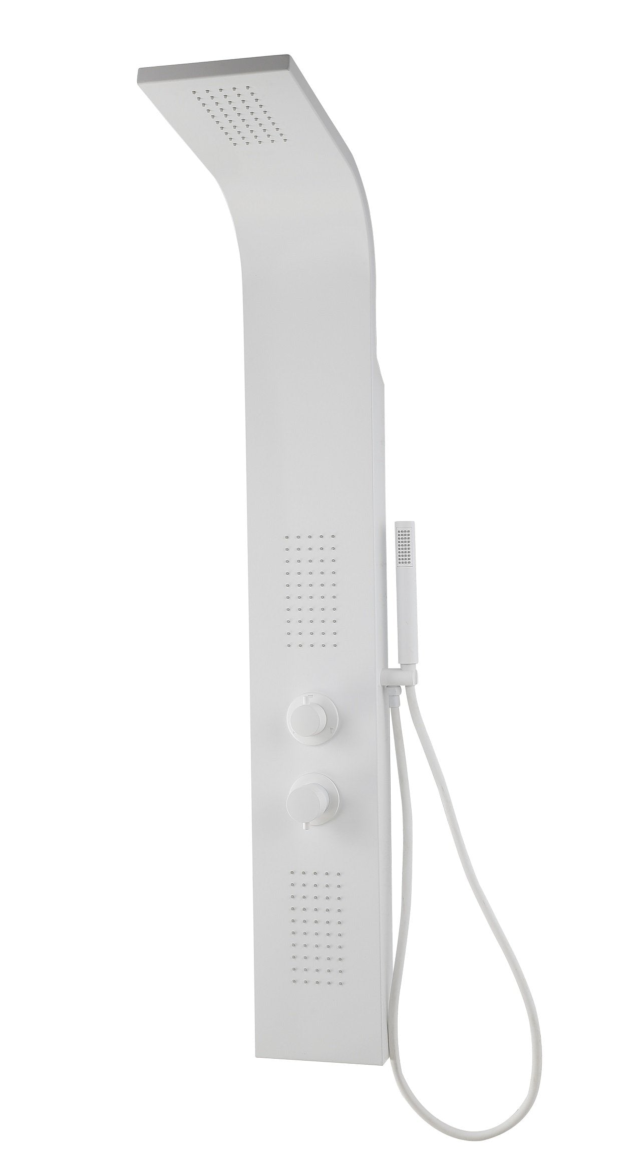 Pannello doccia idromassaggio Ibiza in alluminio bianco, vista laterale del profilo - Exagonshop