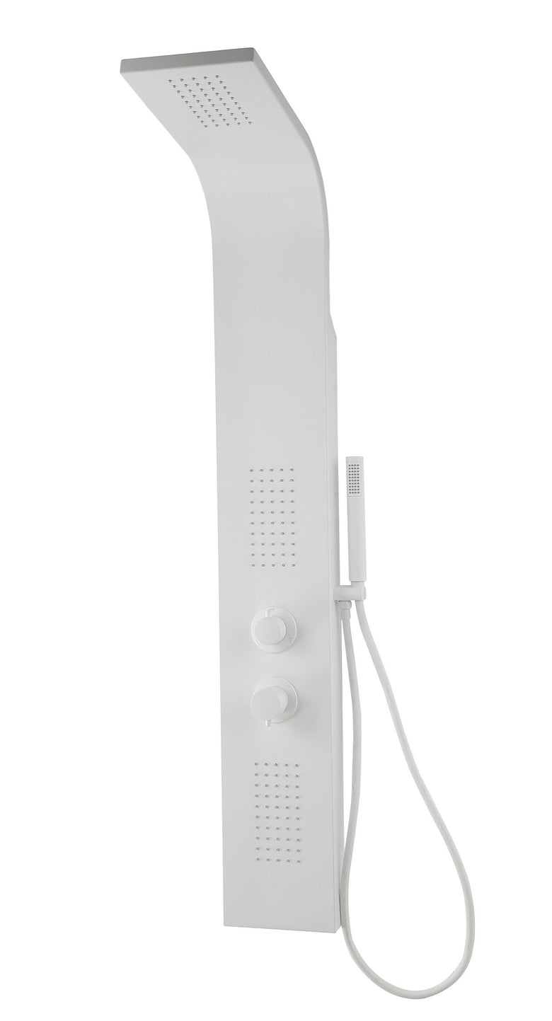 Pannello doccia idromassaggio Ibiza in alluminio bianco, vista laterale del profilo - Exagonshop