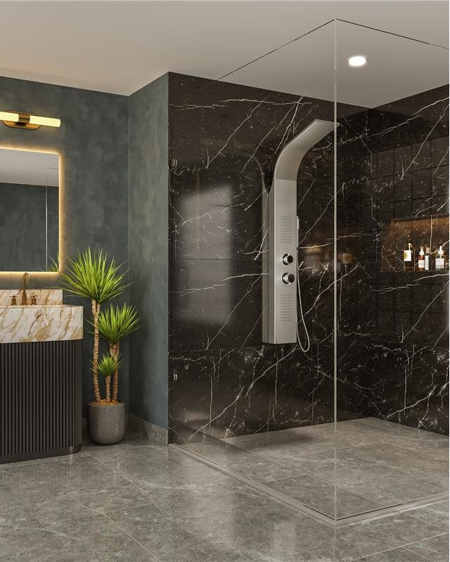 Disegno tecnico con quote di Pannello doccia idromassaggio Ibiza in alluminio silver - Exagonshop